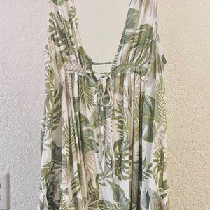 Ocean Drive Palm leaf sundress, S, white/green